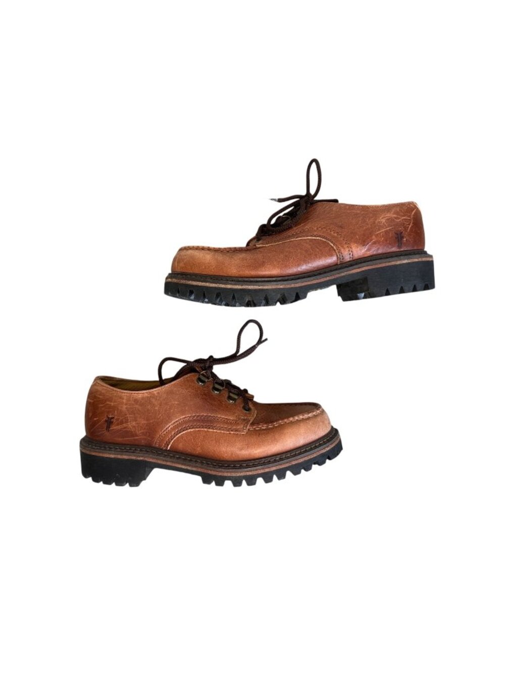 Vintage Frye Leather Loafers Women 6.5 Brown Vibram Outsole Platform Grunge Work